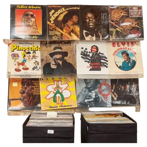 607 - A quantity of vinyl records, various genres, including such artists as Johnnie Cash, Jimi Hendrix, S... 