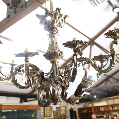 813 - A large impressive cast-brass 9-branch chandelier, H80cm, diameter 65cm approx