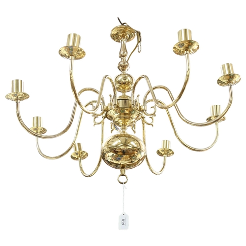 814 - A modern brass 8-branch Dutch style chandelier, 69cm across