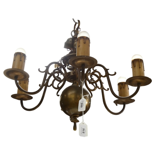 816 - A Dutch style 6-branch brass chandelier