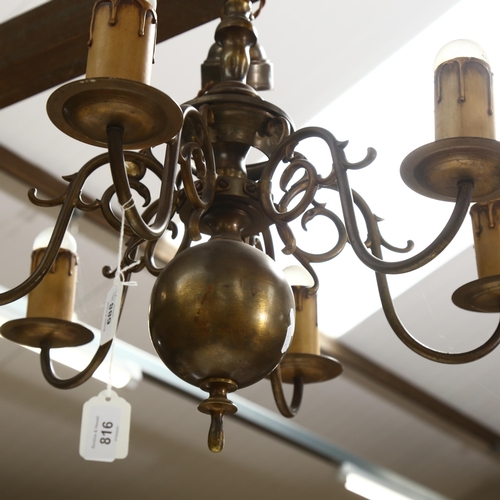 816 - A Dutch style 6-branch brass chandelier