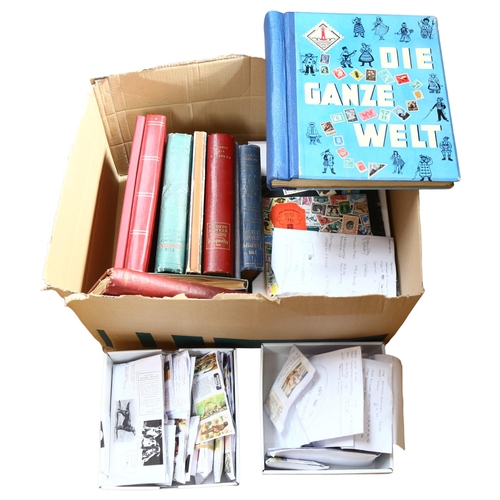 820 - A boxful of various postage stamp albums, cigarette cards etc