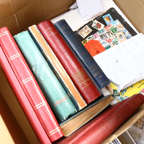 820 - A boxful of various postage stamp albums, cigarette cards etc