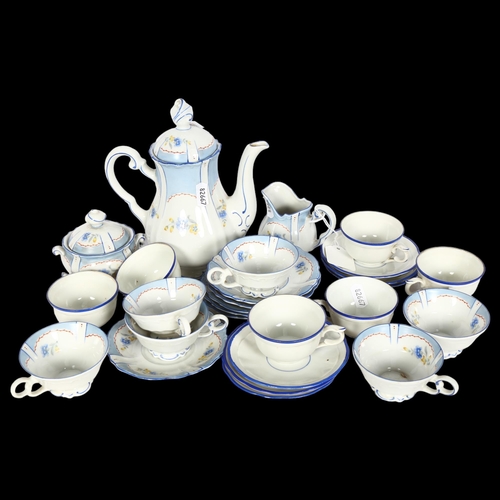 832 - 6 Eichwald blue-edged cups and saucers, and a Russian porcelain coffee service, marked STP