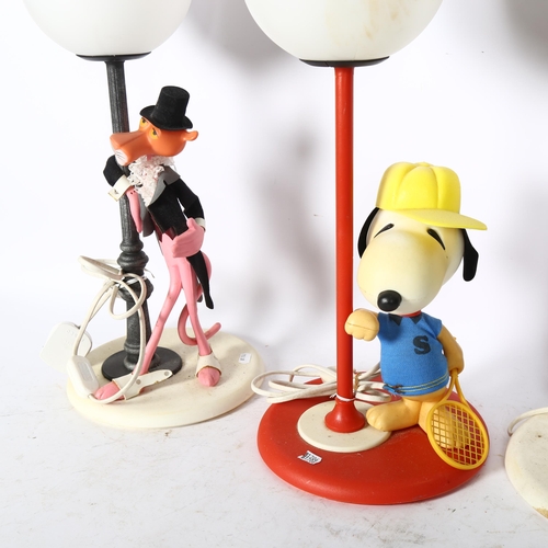 847 - 2 Italian plastic Snoopy figure table lamps, H52cm, and another with the Pink Panther