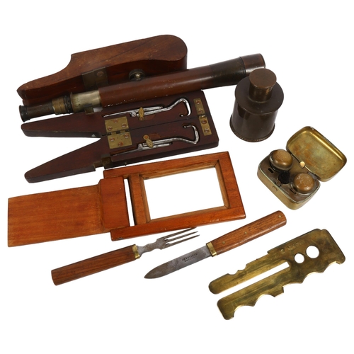 862 - Military interest - 2 Antique book jacks, 1 with a pair of boot pulls, telescope, travel mirror, cop... 