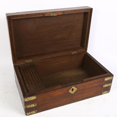 865 - A Victorian brass-bound oak box with fitted candle box, L40cm