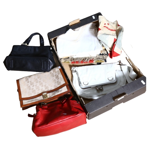 894 - 4 leather handbags, including Radley, Gigi, and Jaeger, and 1897 Victorian Jubilee flag etc