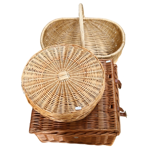 901 - A Pimm's wicker picnic hamper and contents, a basket and a lidded wicker container