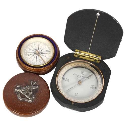 423 - Keuffell & Esser Company New York, a metal-faced cased compass, and a small brass-cased compass, in ... 