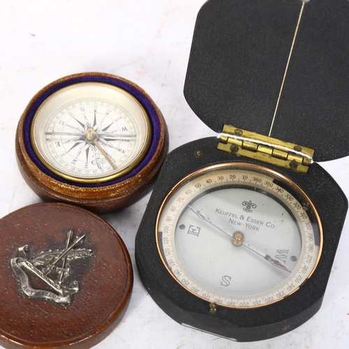 423 - Keuffell & Esser Company New York, a metal-faced cased compass, and a small brass-cased compass, in ... 