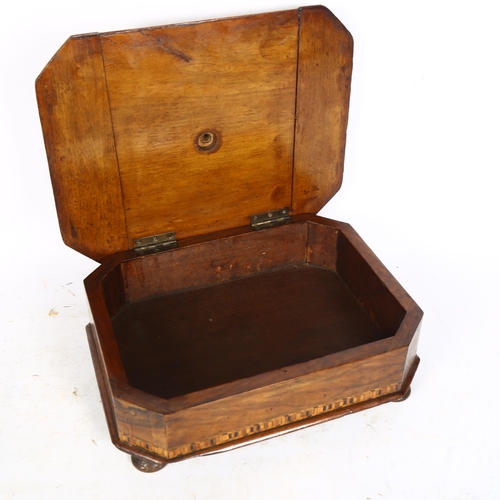 672 - A Victorian walnut and chequered banded footstool/sewing cabinet, with an upholstered rising lid on ... 