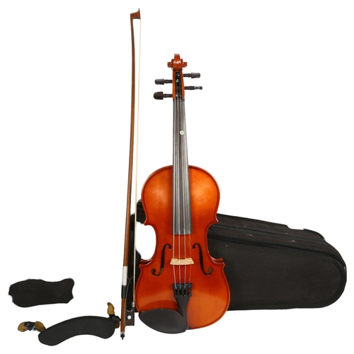 612 - A modern half-size violin, cased, L32cm