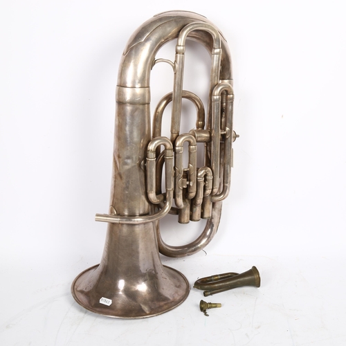 615 - F Beeson - silver plated prototype tuba (A/F). L - 55cm.