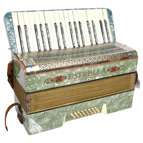 618 - ESTRELLA - Estrella piano accordion, with associated leather strap