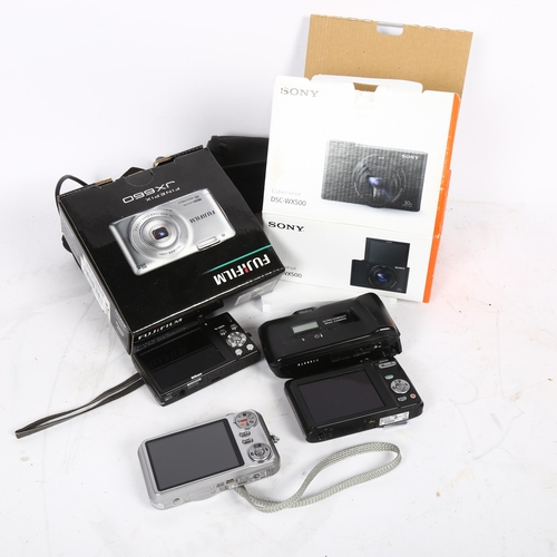 628 - An Olympus MJU-II, Fujifilm JX660 finepix, Fujifilm JX200, Nikon Coolpix S3000, Various associated c... 