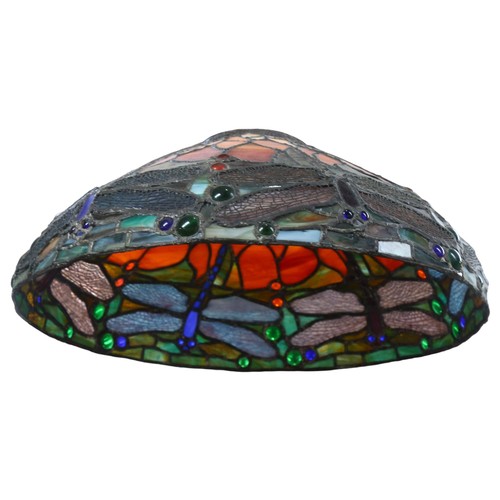 650 - A Tiffany style lead and coloured glass ceiling light shade, with floral and dragonfly decoration. D... 