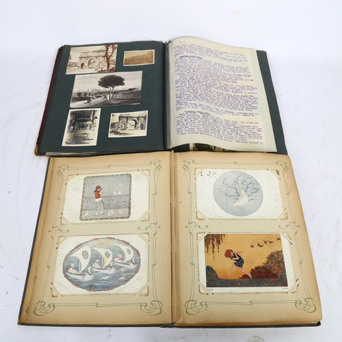 655 - 2 early 20th century postcard albums, including topographical, fairies, greeting cards, including sc... 