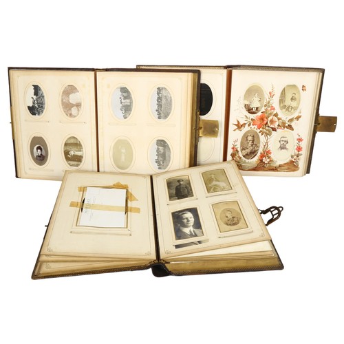 657 - 3 Victorian embossed gilded and tooled leather musical photograph albums, 1 including some carte de ... 