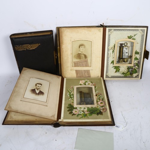 661 - 3 Victorian gilded and tooled leather carte de visite photographs albums, 2 being musical