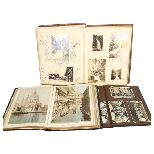 665 - An early 20th century postcard album, a half leather-bound photograph album depicting scenes from th... 