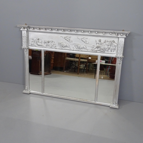 2290 - An antique painted overmantel mirror, with applied carved decoration. 133x89cm.