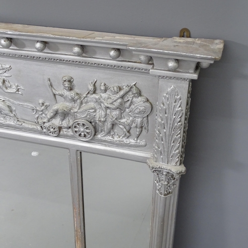 2290 - An antique painted overmantel mirror, with applied carved decoration. 133x89cm.