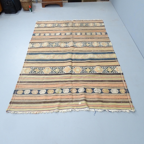 2342 - An antique Kilim rug. 200x128cm, a silk runner, 234x70cm, and another silk rug (3).