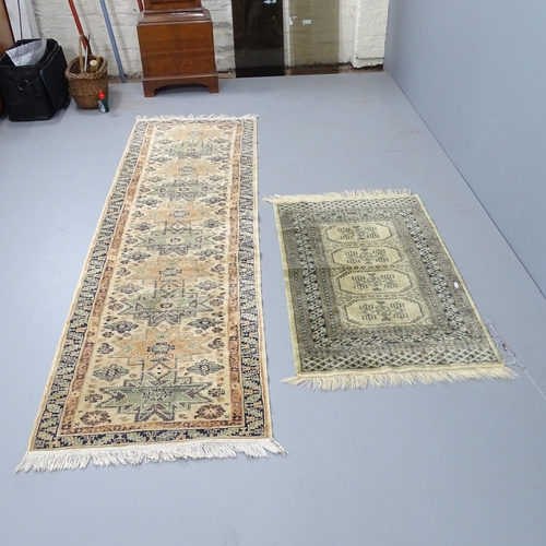 2342 - An antique Kilim rug. 200x128cm, a silk runner, 234x70cm, and another silk rug (3).