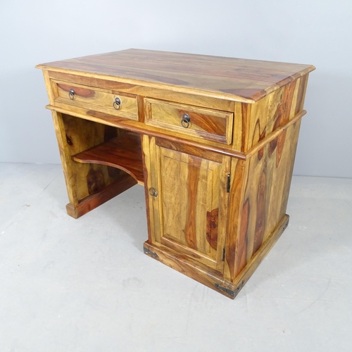 2688 - A modern sheesham kneehole desk, with two drawers (one fall front), and cupboard under. 104x81x60cm.