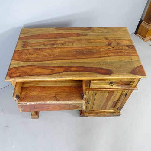 2688 - A modern sheesham kneehole desk, with two drawers (one fall front), and cupboard under. 104x81x60cm.