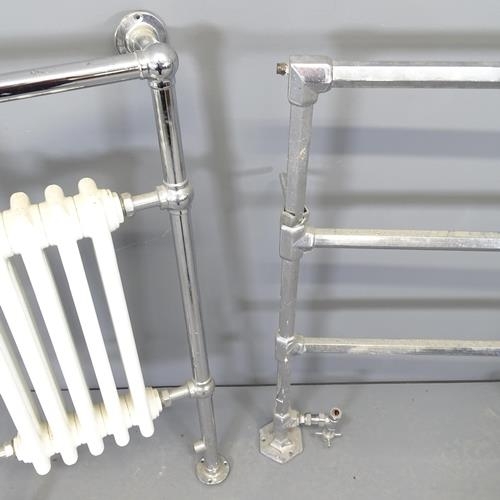 2693 - A vintage chrome towel rail, 85x95cm, and another with enamelled radiator section, 51x95cm (2)