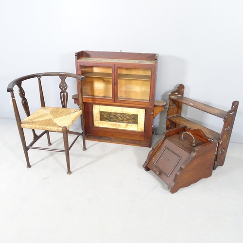 2700 - A Victorian mahogany hanging cabinet, 90x88x17cm, with two glazed doors and inset tile panel, a corn... 