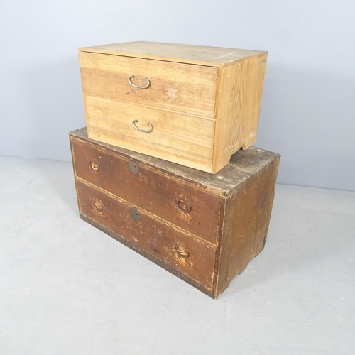 2705 - A Japanese Tansu chest base with two drawers, 83x47x41cm, and another small chest (2)