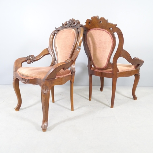 2708 - A pair of continental mahogany and upholstered parlour chairs.