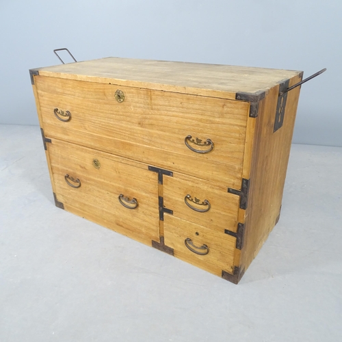 2711 - A Japanese metal bound Tansu chest base with four drawers.  82x56x41cm.