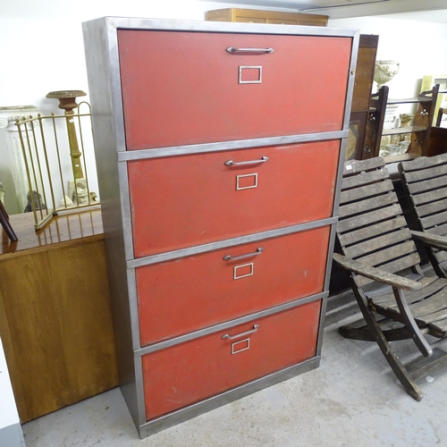 2724 - A modern metal filing chest with four fall-front drawers. 96x160x35cm.