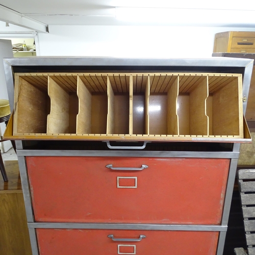 2724 - A modern metal filing chest with four fall-front drawers. 96x160x35cm.