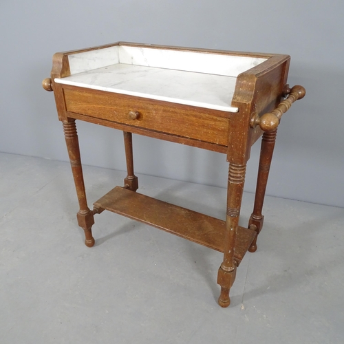 2736 - A Victorian mahogany and marble topped wash stand, with single frieze drawer and towel rails to side... 