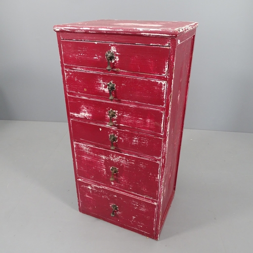 2741 - A painted pine narrow chest of six drawers, 51x105x40cm.