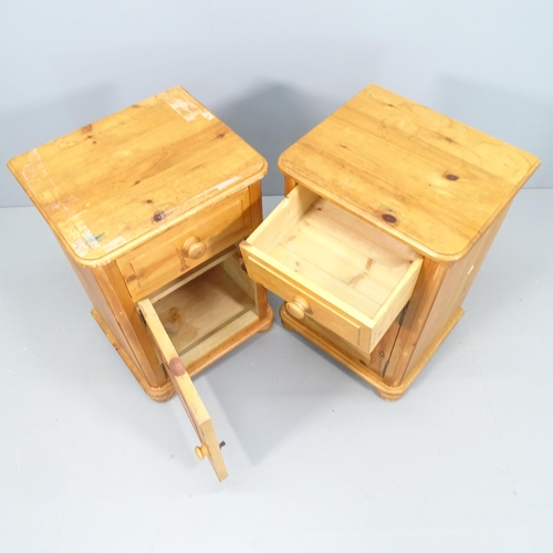 2742 - A pair of modern pine pot cupboards, with single drawer and cupboard under. 47x69x41cm.