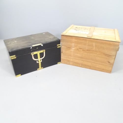 2744 - A Japanese black lacquered Kimono box with tray fitted interior, and a Japanese tea chest, 63x41x46c... 