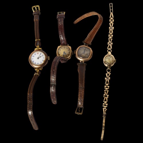 1209 - A lady's Avia 9ct gold cased wristwatch and 9ct gold chain, 11.3g gross, and 3 other lady's 9ct gold... 