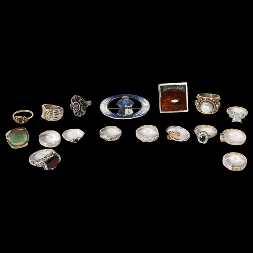 1199 - 16 various modern silver dress rings, mostly stone set, and a Continental sterling and blue enamel o... 