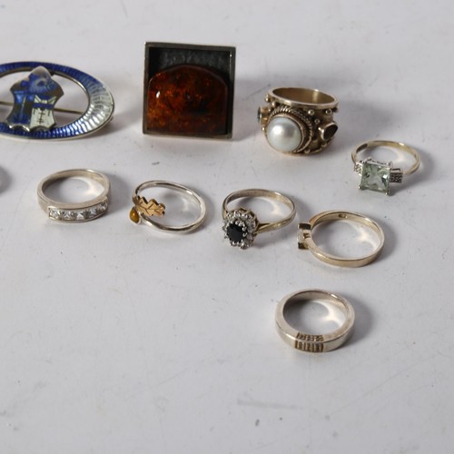 1199 - 16 various modern silver dress rings, mostly stone set, and a Continental sterling and blue enamel o... 