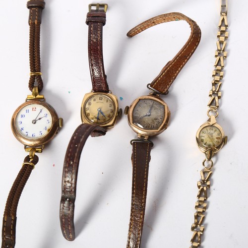 1209 - A lady's Avia 9ct gold cased wristwatch and 9ct gold chain, 11.3g gross, and 3 other lady's 9ct gold... 