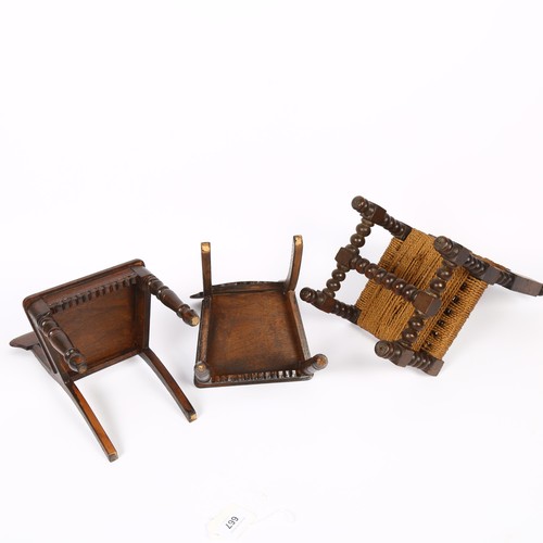 667 - A pair of apprentice piece doll's chairs, and a bobbin turned oak doll's chair (3)