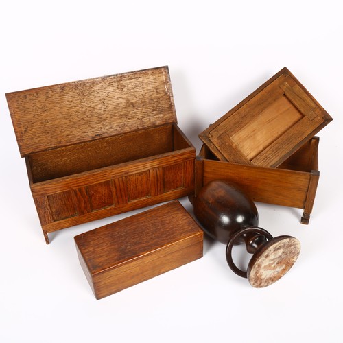 668 - An apprentice piece oak coffer, a turned wood goblet, 2 other boxes (4)