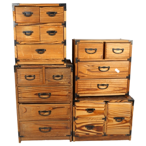 676 - A group of 4 Japanese pine multi-drawer boxes