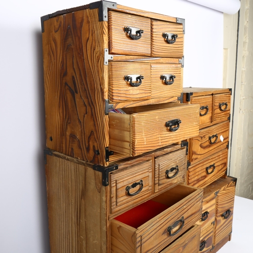 676 - A group of 4 Japanese pine multi-drawer boxes